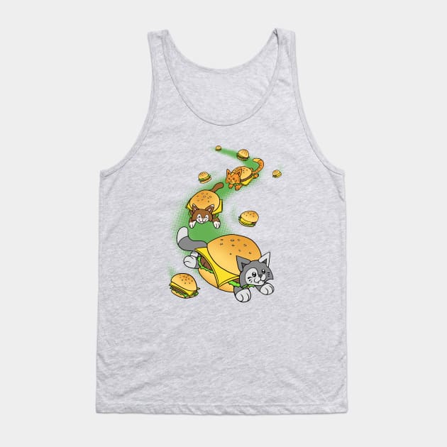 Cat Cheeseburger Train Tank Top by jellysoupstudios